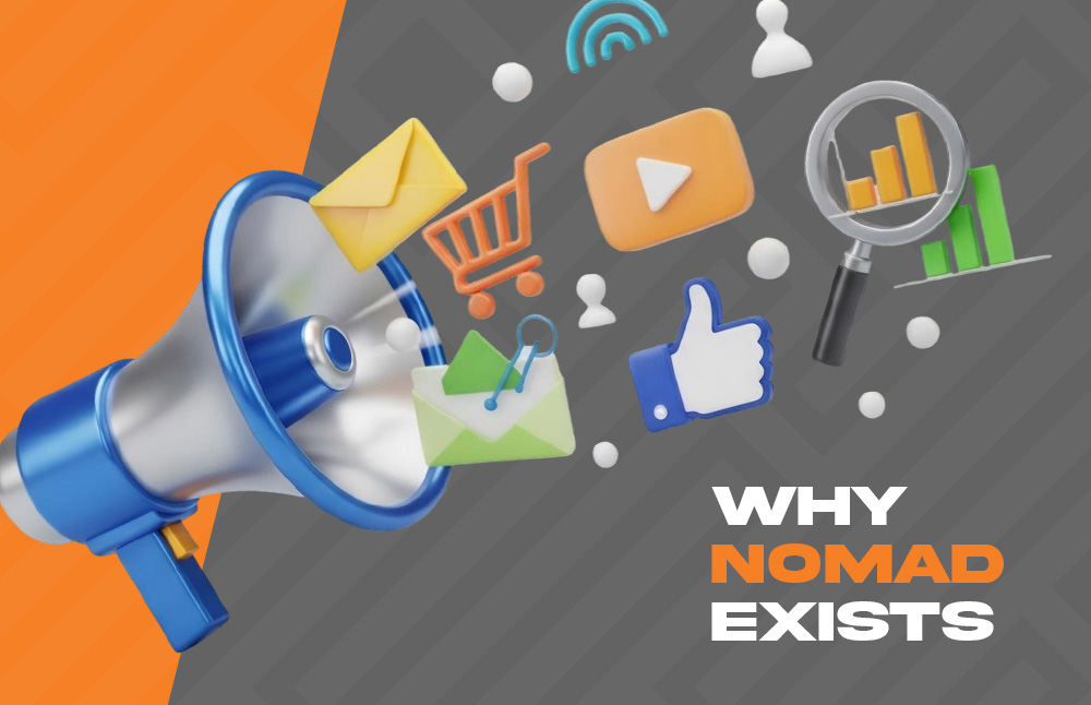 Artwork showing a megaphone and various social logos